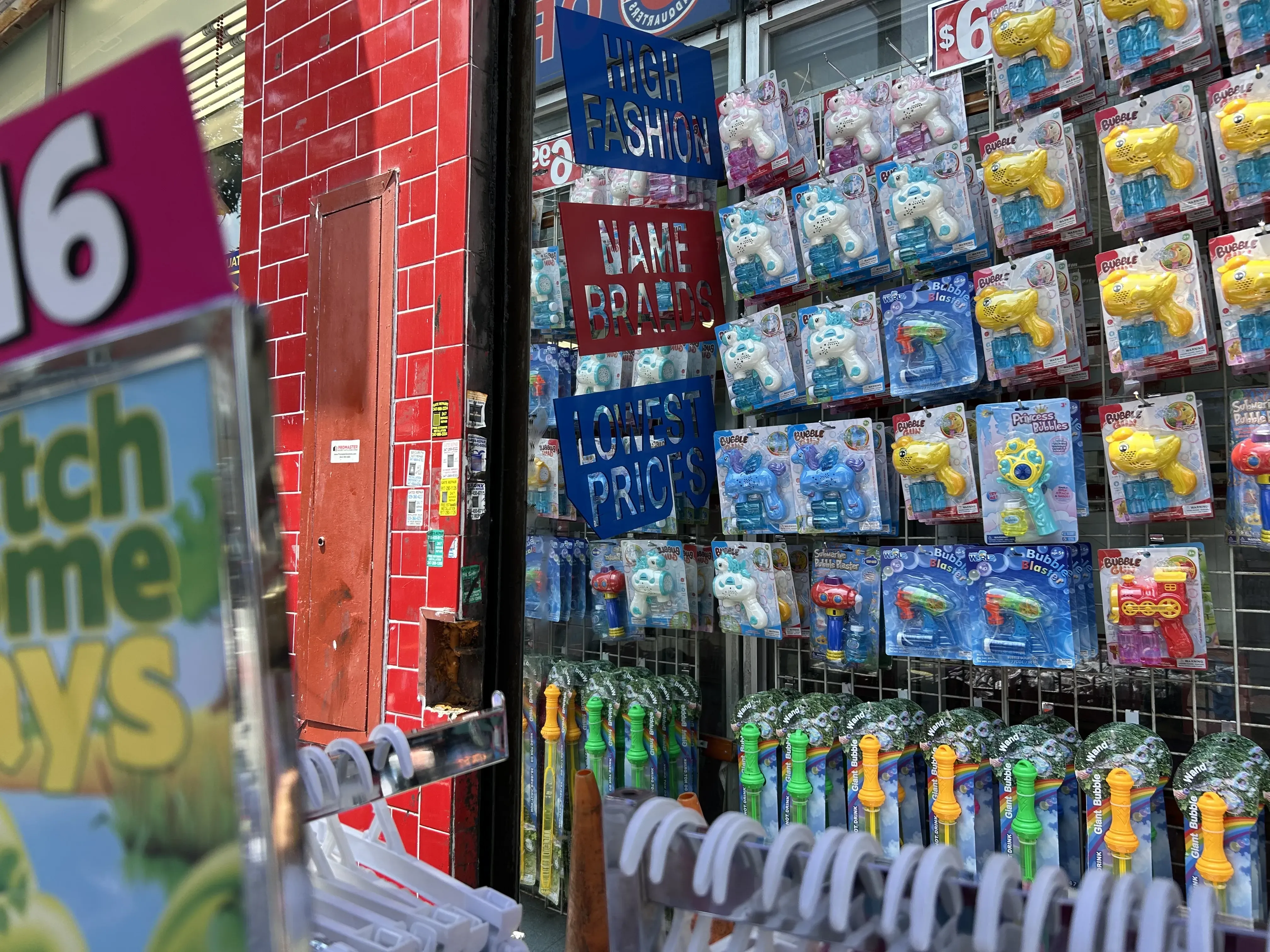 Racks of items on sale in store